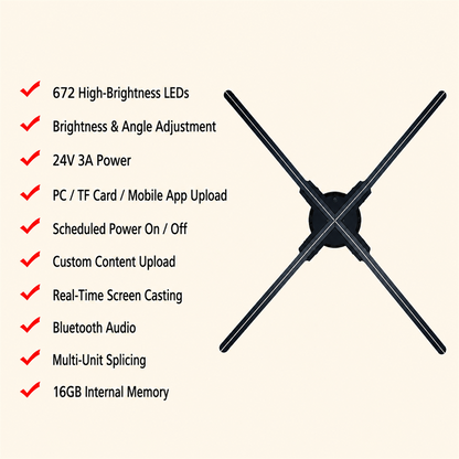 3D LED Hologram Fan Display with App Control and Optional Stand