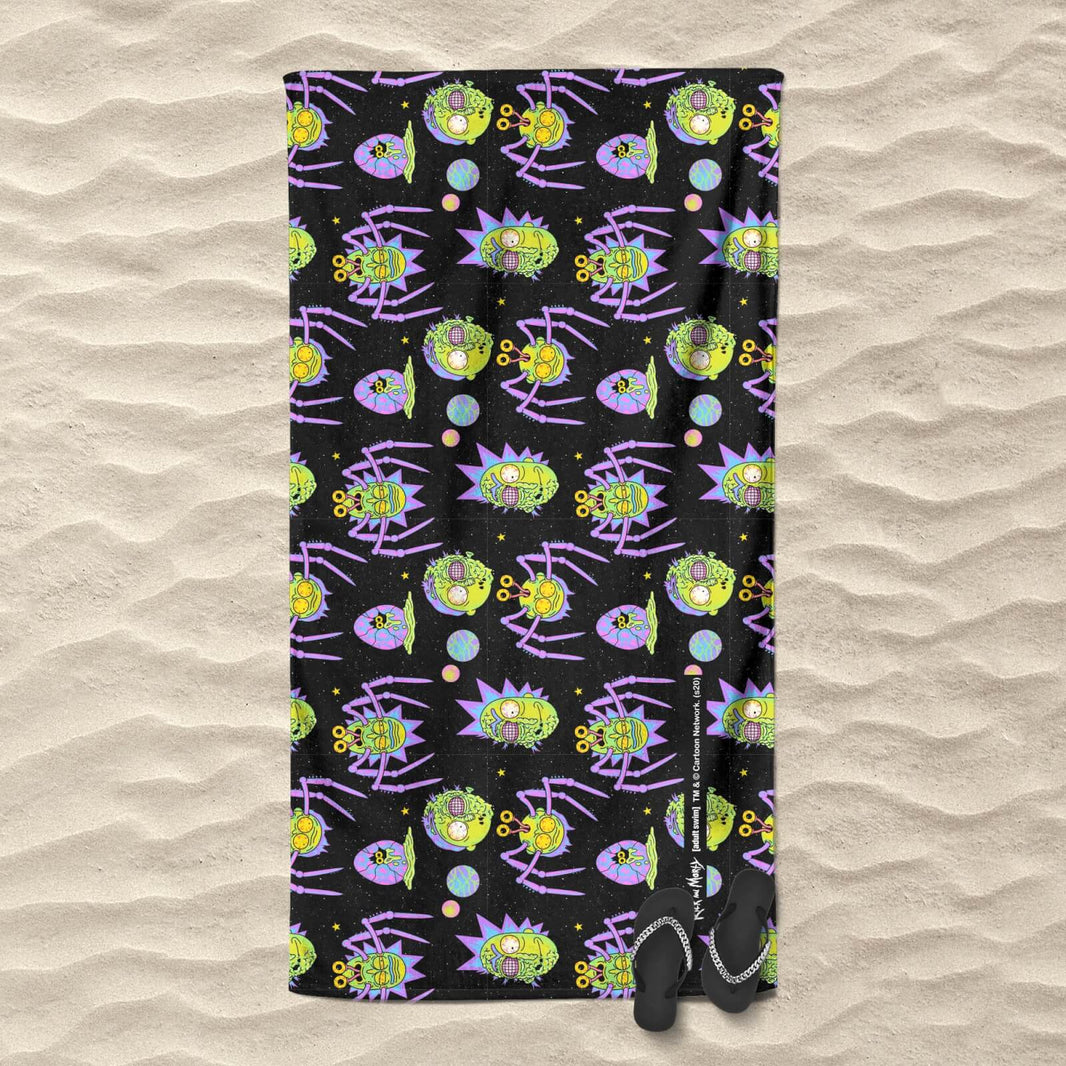 Rick and Morty Brain Head And Spiders Beach Towel
