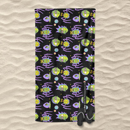 Rick and Morty Brain Head And Spiders Beach Towel