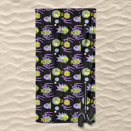 Rick and Morty Brain Head And Spiders Beach Towel