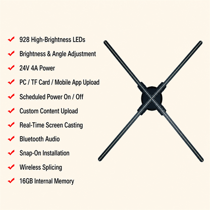 3D LED Hologram Fan Display with App Control and Optional Stand