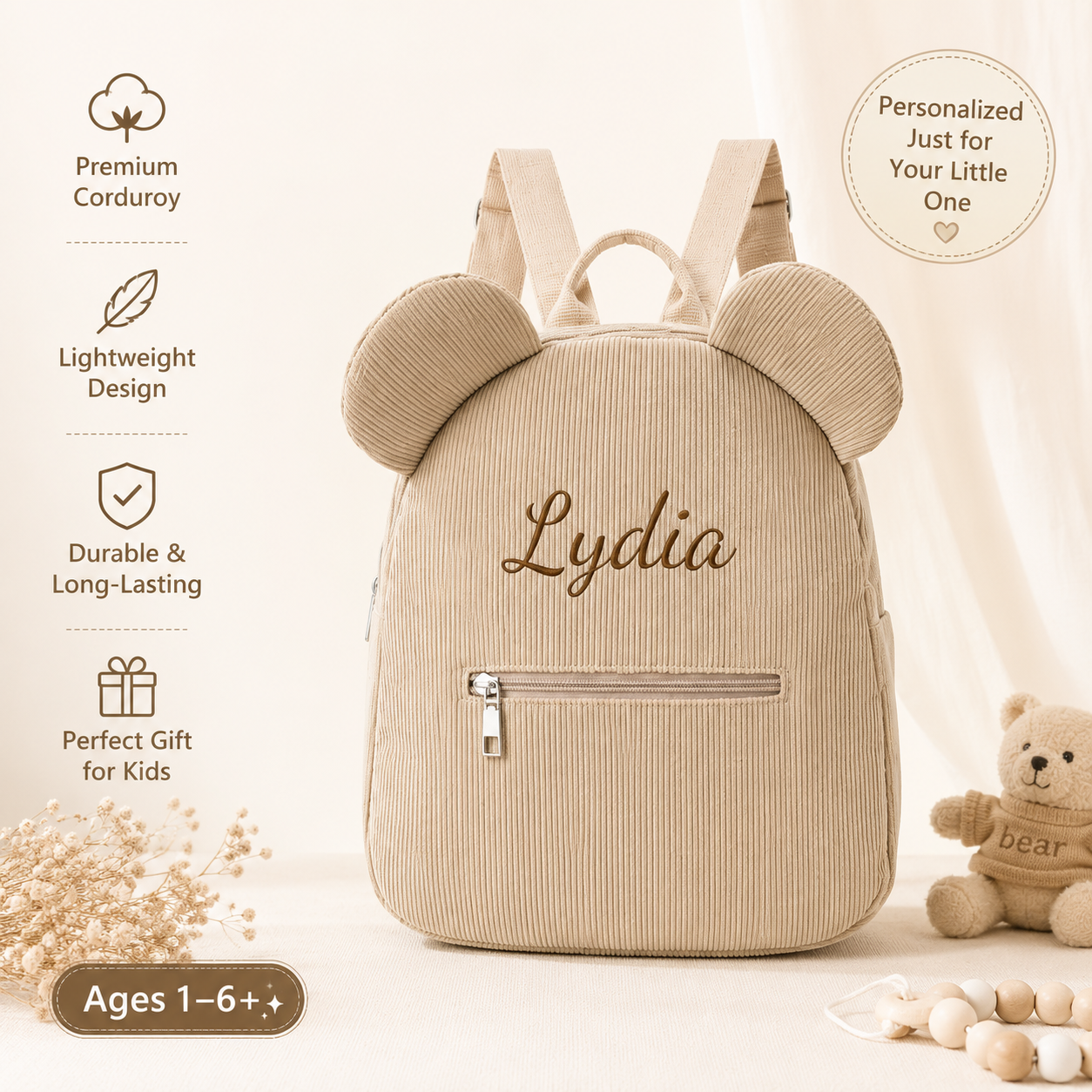 Personalized Corduroy Bear Kids Backpack