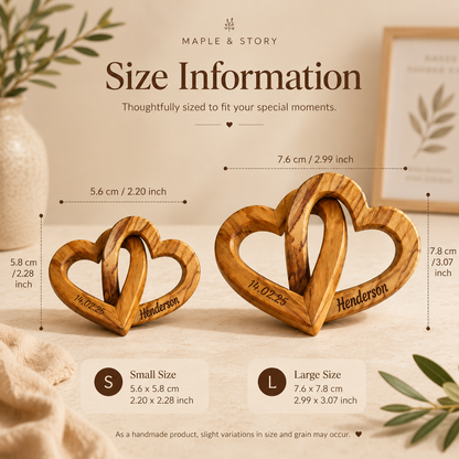Personalized Olive Wood Interlocking Hearts