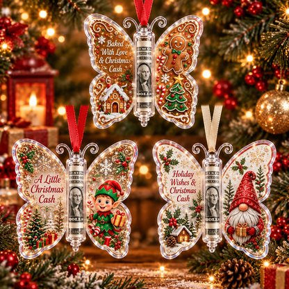 🔥Last Day 49% OFF🦋💵 Christmas Cash Gift Butterfly Ornament – Holiday Money Holder Keepsake 🎄✨