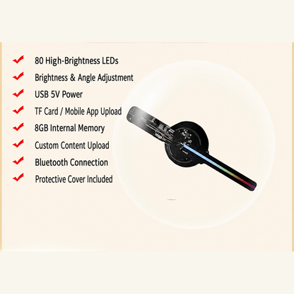 3D LED Hologram Fan Display with App Control and Optional Stand