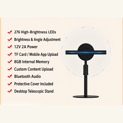 3D LED Hologram Fan Display with App Control and Optional Stand