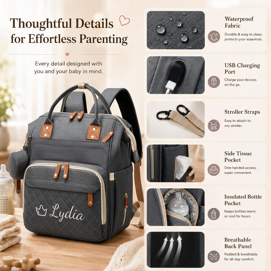 Personalized Multi-Function Diaper Backpack