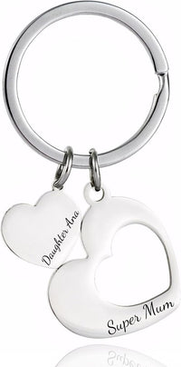 Personalized Mother & Daughter Heart Keychain