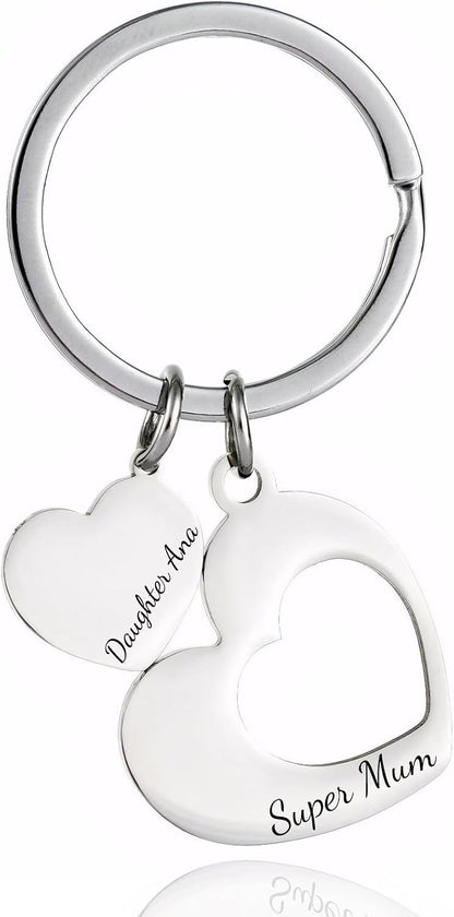 Personalized Mother & Daughter Heart Keychain