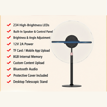 3D LED Hologram Fan Display with App Control and Optional Stand