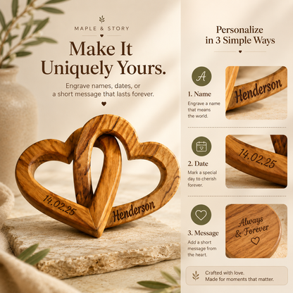 Personalized Olive Wood Interlocking Hearts