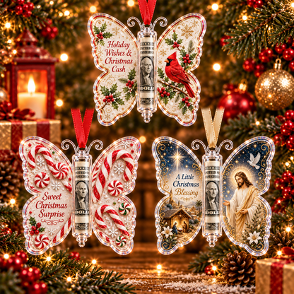 🔥Last Day 49% OFF🦋💵 Christmas Cash Gift Butterfly Ornament – Holiday Money Holder Keepsake 🎄✨