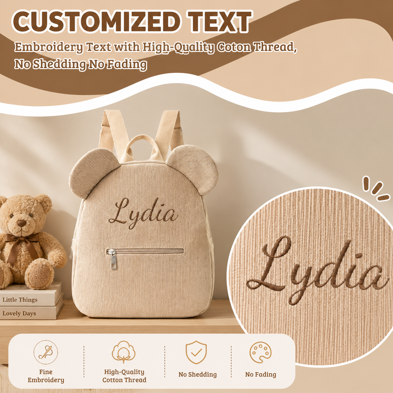 Personalized Corduroy Bear Kids Backpack