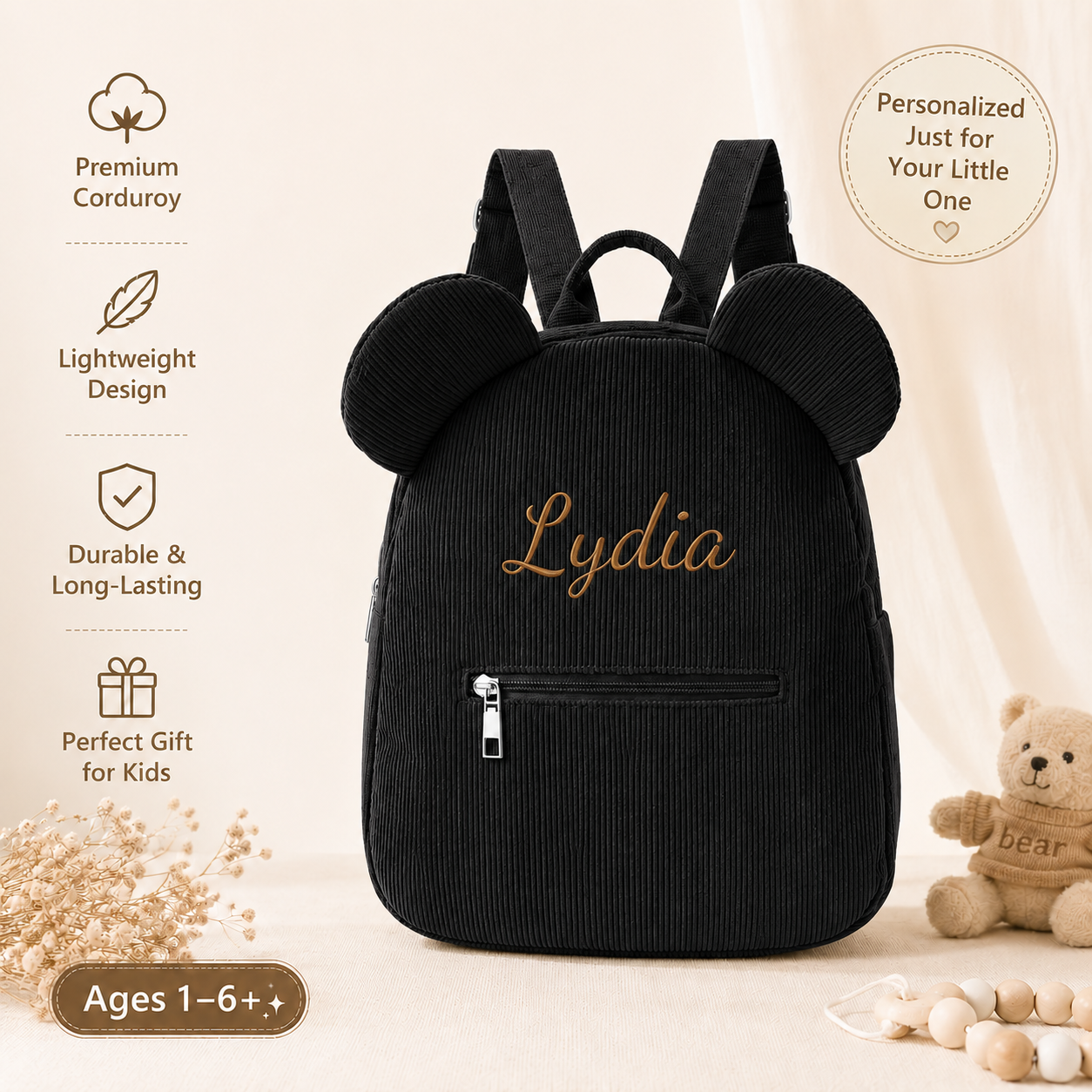 Personalized Corduroy Bear Kids Backpack
