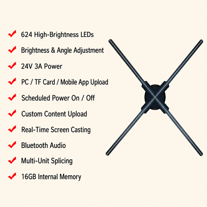3D LED Hologram Fan Display with App Control and Optional Stand