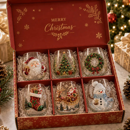 🔥🎁Christmas 3D Wine Glass Collection Gift Box Set✨🎅Magical Christmas  Glass Cup Collection