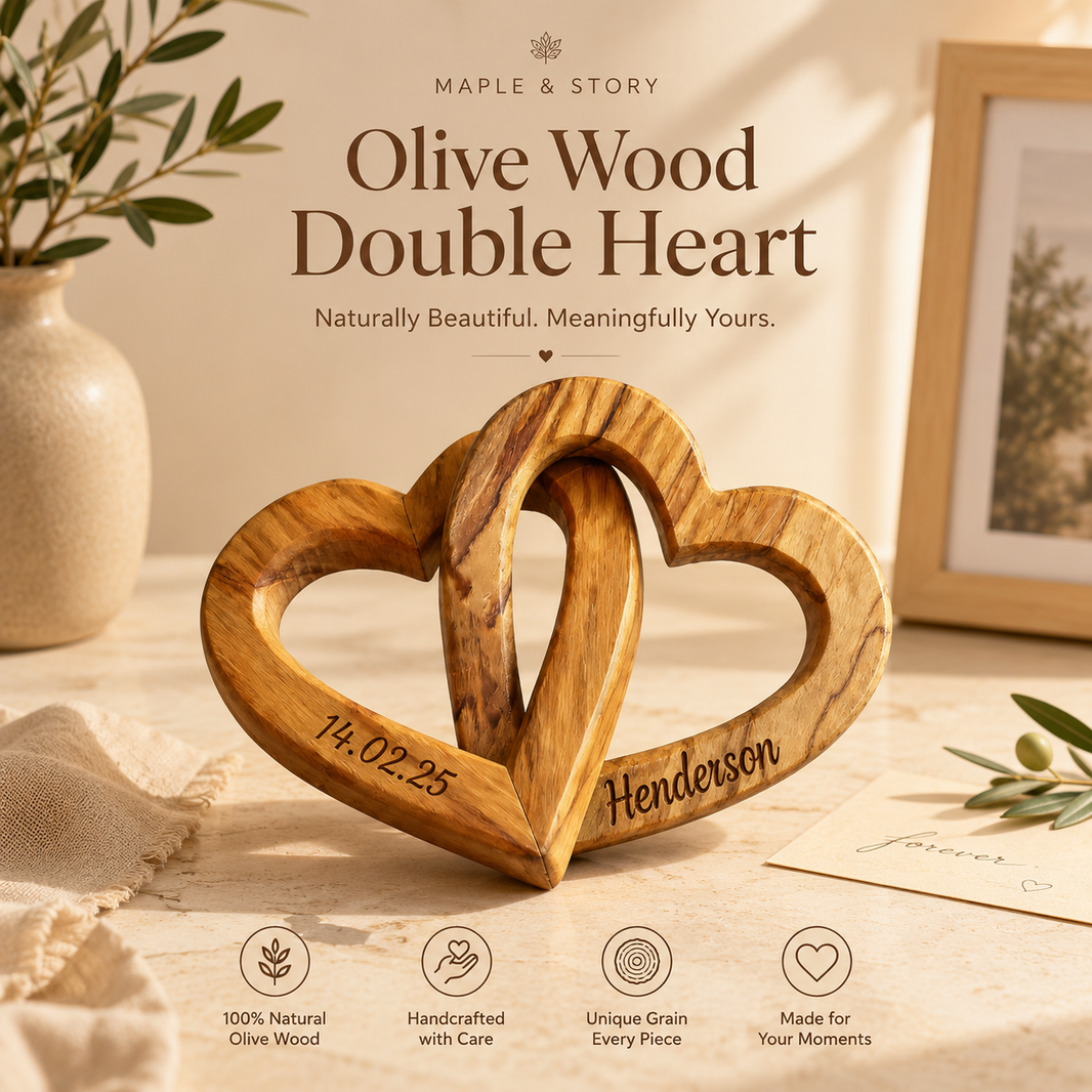 Personalized Olive Wood Interlocking Hearts