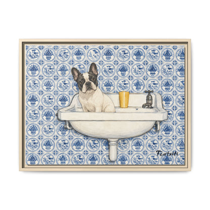 Blauer Fliesen-Bulldoggen-Leinwanddruck