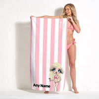 ClaireaBella Womens Personalised Beach Towel - Light Pink Stripe
