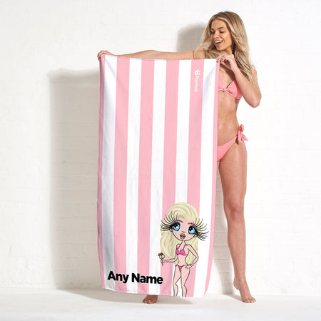 ClaireaBella Womens Personalised Beach Towel - Light Pink Stripe