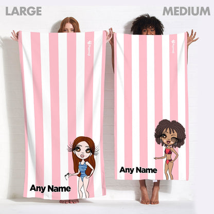 ClaireaBella Womens Personalised Beach Towel - Light Pink Stripe
