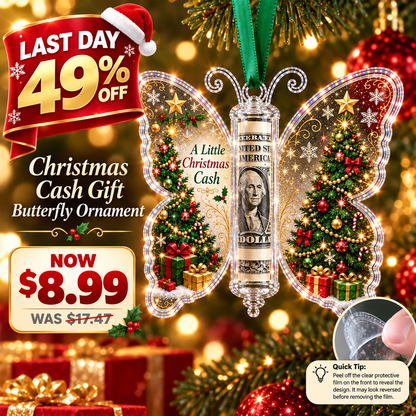 🔥Last Day 49% OFF🦋💵 Christmas Cash Gift Butterfly Ornament – Holiday Money Holder Keepsake 🎄✨