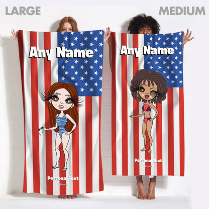 ClaireaBella Womens Personalised Beach Towel - American Flag