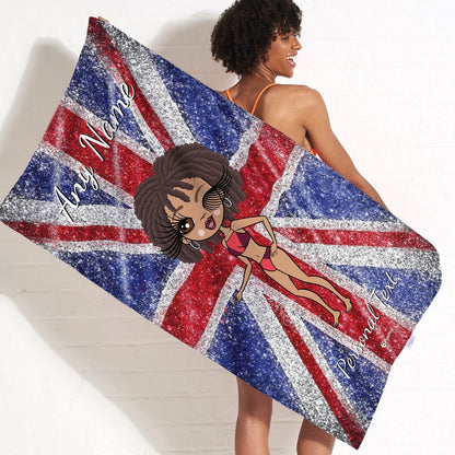 ClaireaBella Womens Personalised Beach Towel - Glitter Effect Union Jack