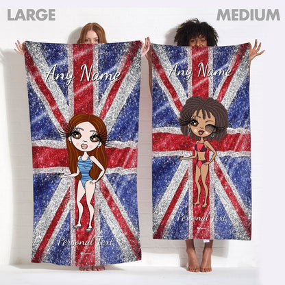ClaireaBella Womens Personalised Beach Towel - Glitter Effect Union Jack