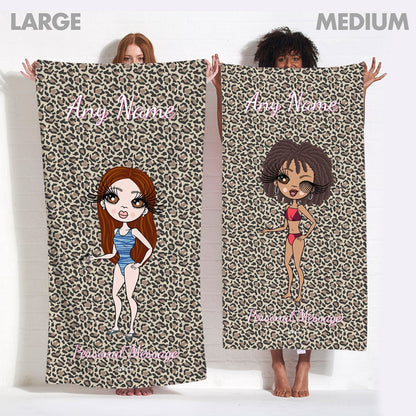 ClaireaBella Womens Personalised Beach Towel - Leopard