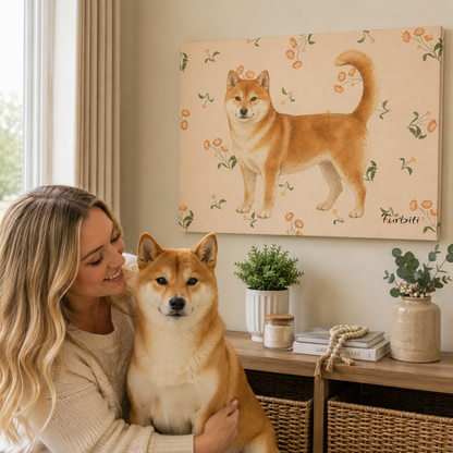 Floral Shiba Landscape Canvas