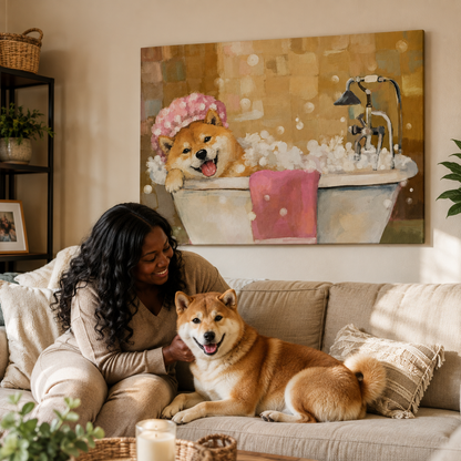 Bath Time Shiba Canvas