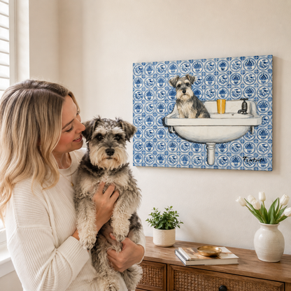 Blauer Fliesen-Bulldoggen-Leinwanddruck