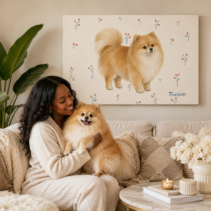 Cremefarbener Pomeranian auf Leinwand