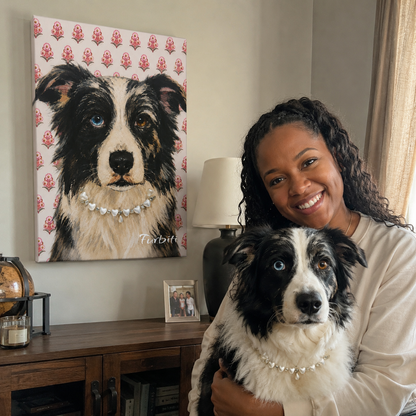 Rosa Hundeportrait mit Blumen