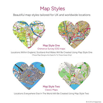 Personalised 1st Year Paper Anniversary Heart Map Gift – Framed Map Print