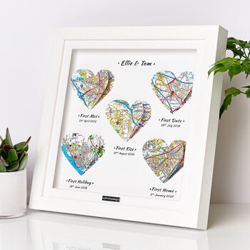 Personalised 1st Year Paper Anniversary Heart Map Gift – Framed Map Print