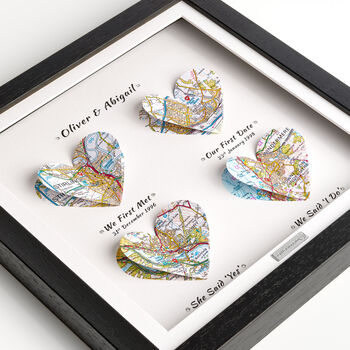 Personalised 1st Year Paper Anniversary Heart Map Gift – Framed Map Print
