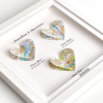 Personalised 1st Year Paper Anniversary Heart Map Gift – Framed Map Print