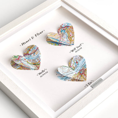 Personalised 1st Year Paper Anniversary Heart Map Gift – Framed Map Print