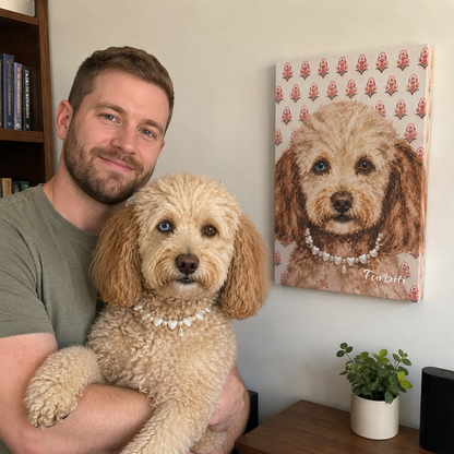 Rosa Hundeportrait mit Blumen