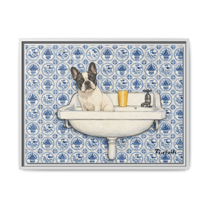 Blauer Fliesen-Bulldoggen-Leinwanddruck